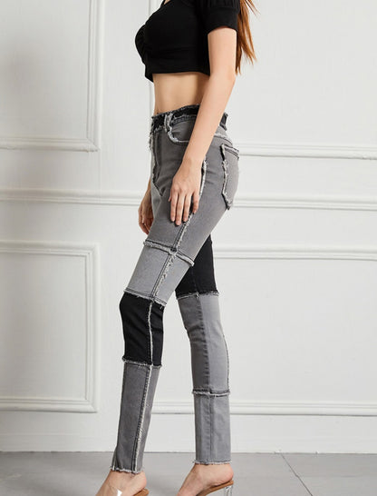 Patchwork High-Waist Skinny Jeans