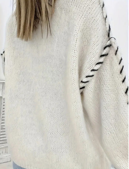 Oversized Knit Sweater with Contrast Stitching