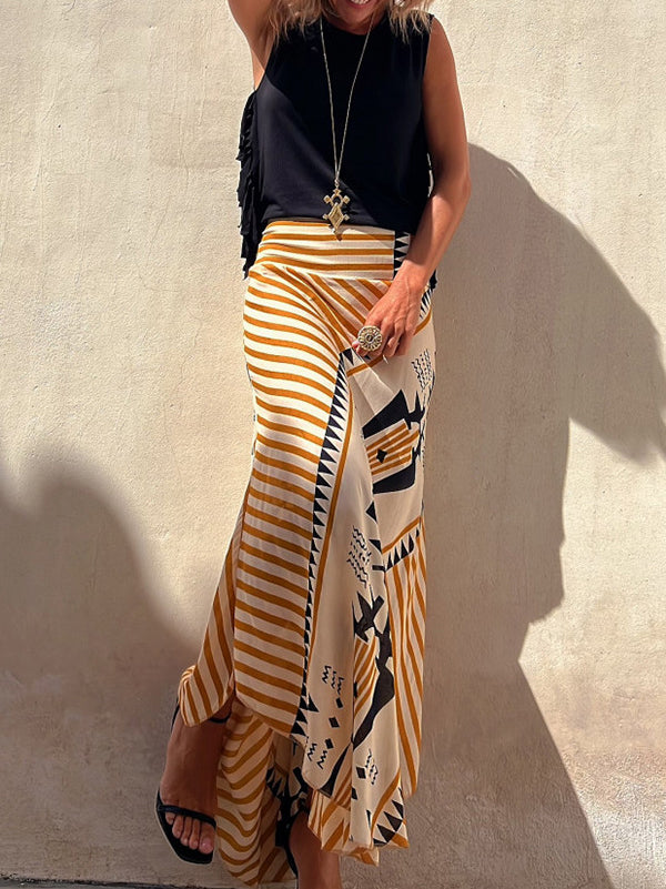 Solid Tank and Graphic Print Skirt Set