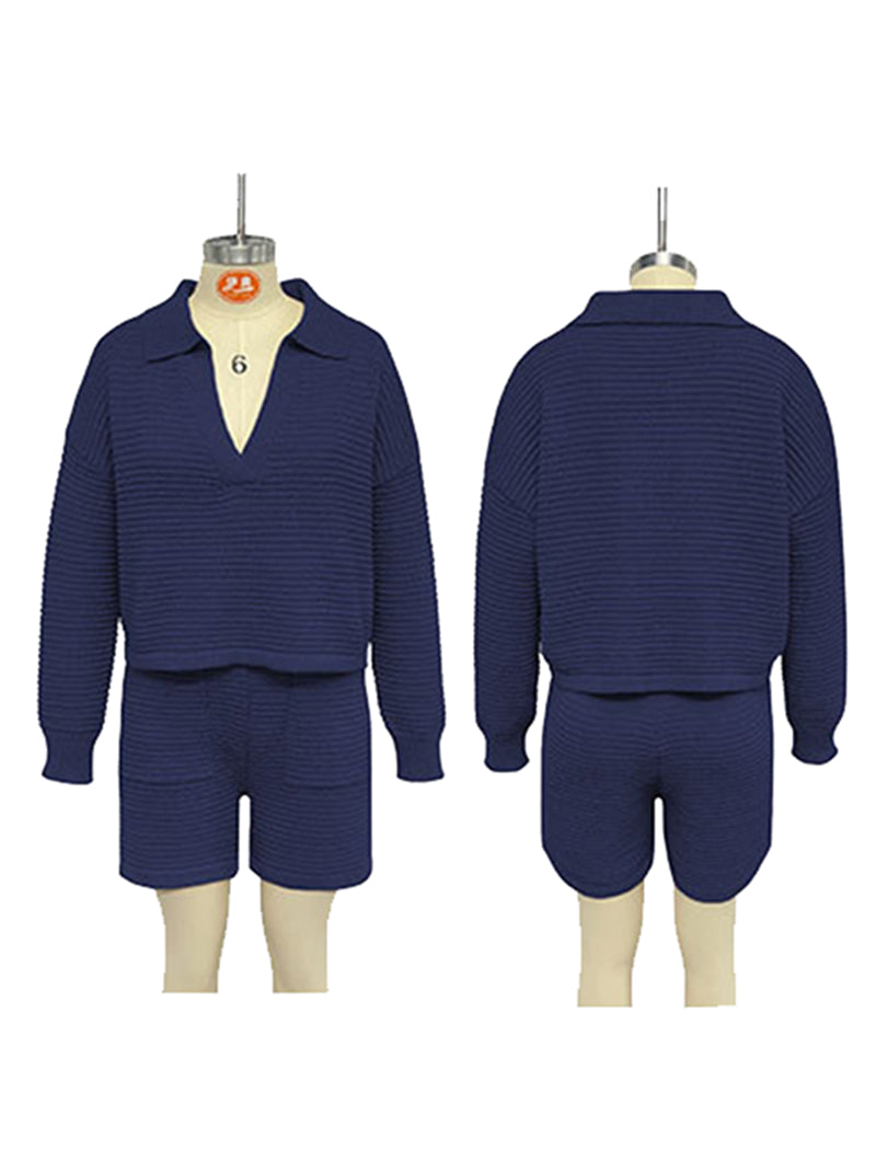 Knit Long Sleeve and Shorts Two-Piece Set