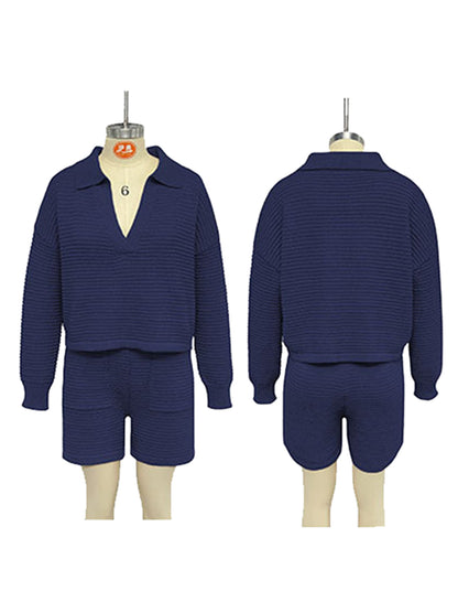 Knit Long Sleeve and Shorts Two-Piece Set