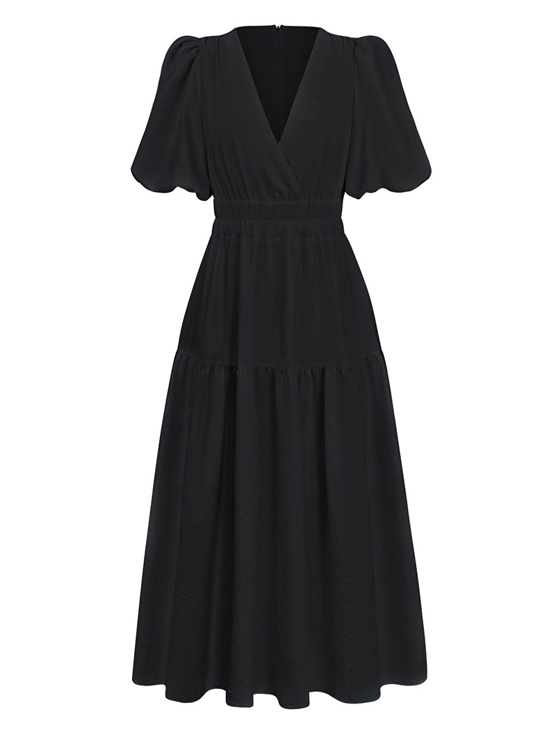 Puff Sleeve V-Neck Maxi Dress