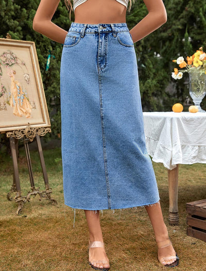 High-Rise Maxi Denim Skirt