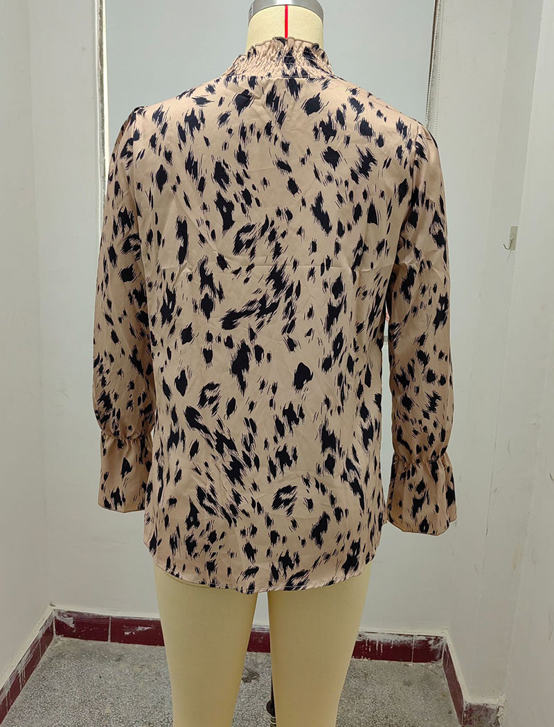 Animal Print High-Neck Blouse