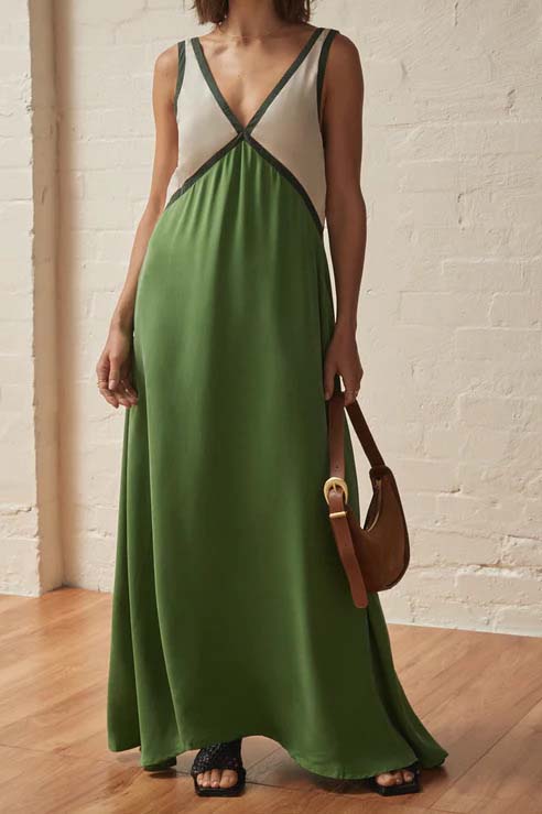 Colorblock V-Neck Maxi Dress