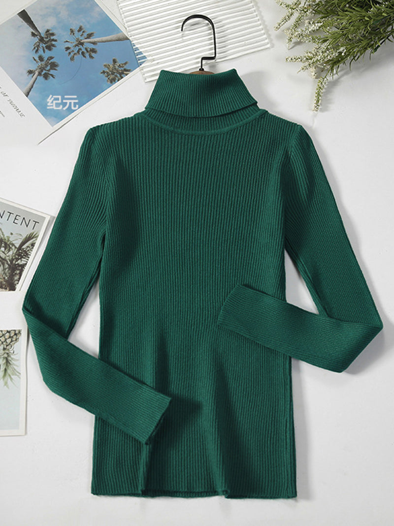 Ribbed Turtleneck Long-Sleeve Top