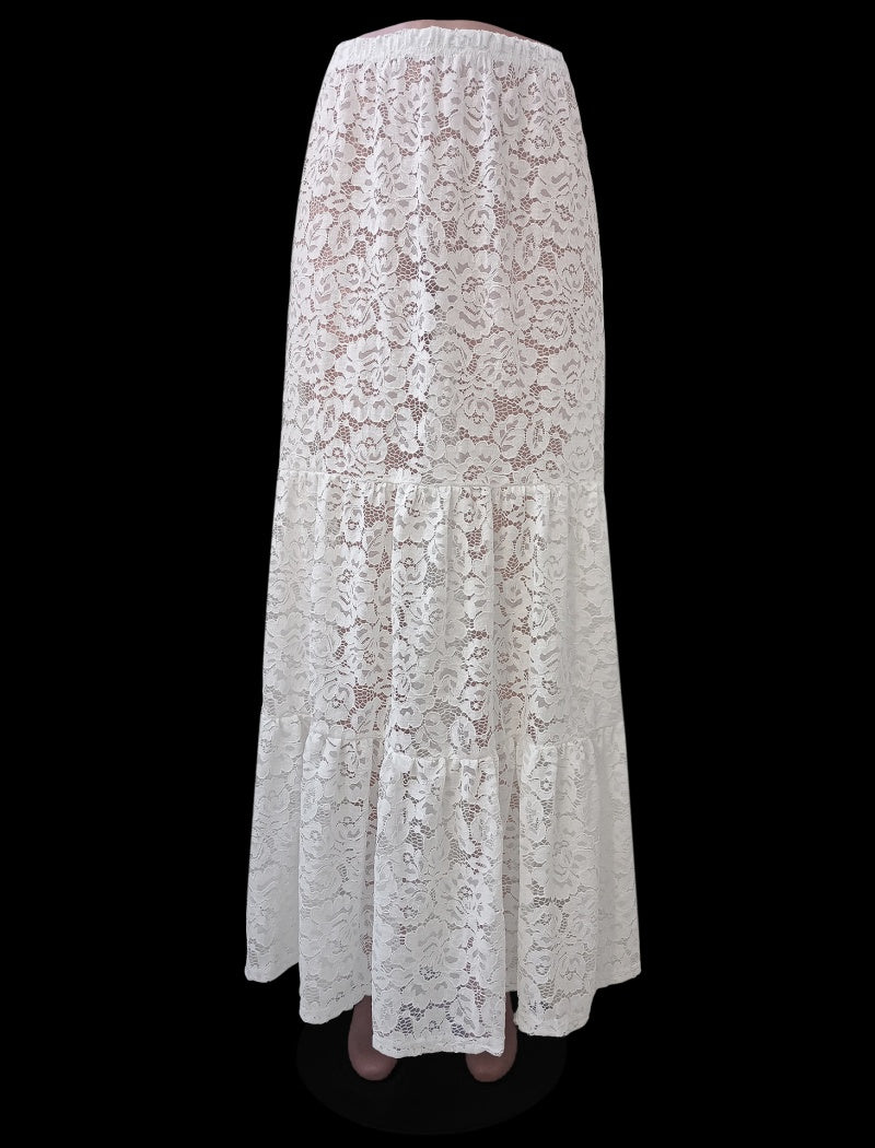 Sheer Lace Maxi Skirt with Layered Design