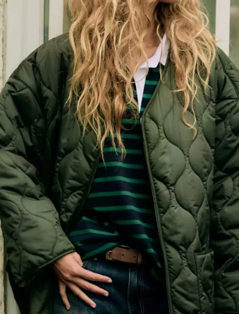 Oversized Quilted Jacket with Contrast Trim