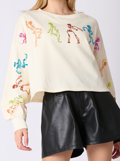 Skeleton Dance Graphic Cropped Top