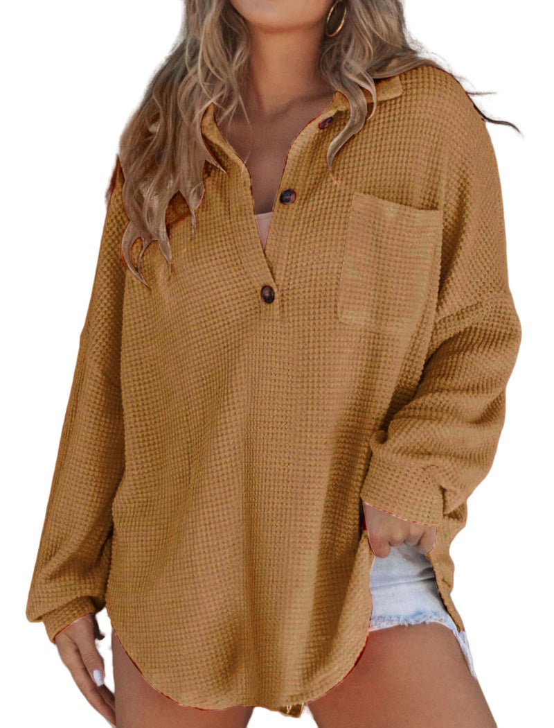 Oversized Button-Up Waffle Shirt