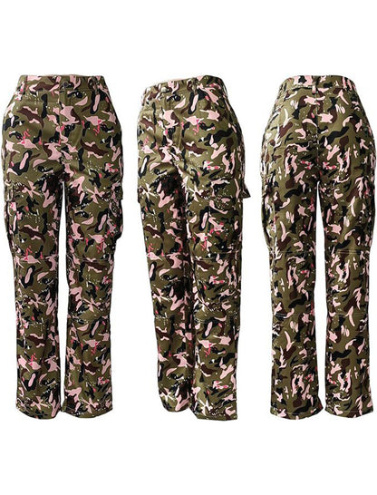 Camouflage Pattern High-Waisted Cargo Pants