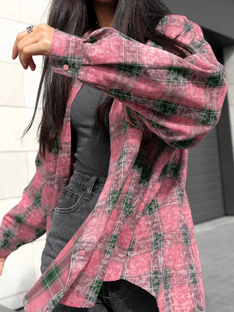 Oversized Plaid Button-Up Shirt