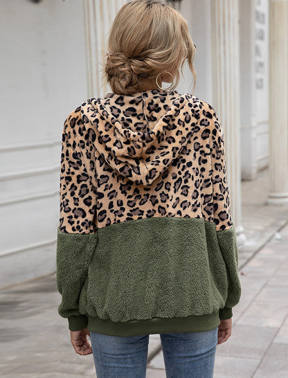 Leopard Print Sherpa Zip-Up Hoodie