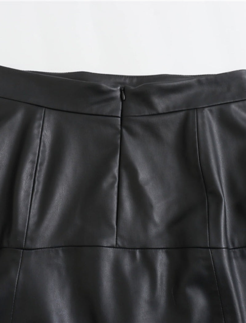 High-Waist Faux Leather Flared Skirt