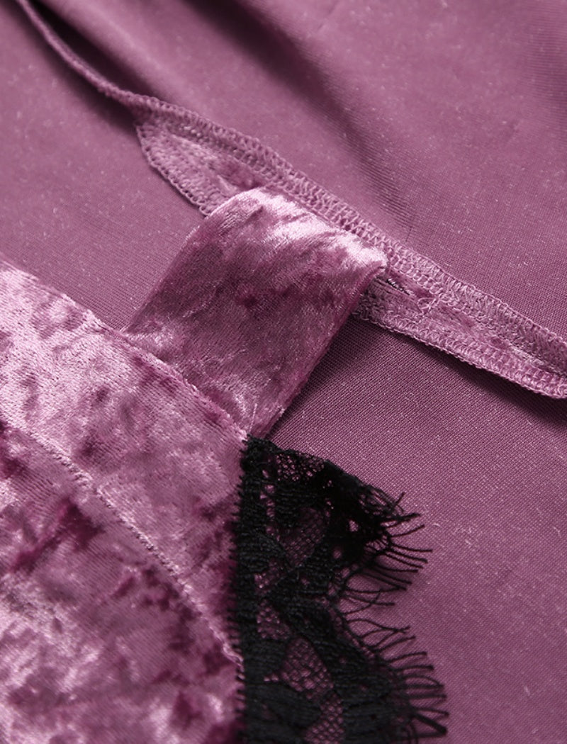 Velvet Lace Trim Robe and Nightgown Set