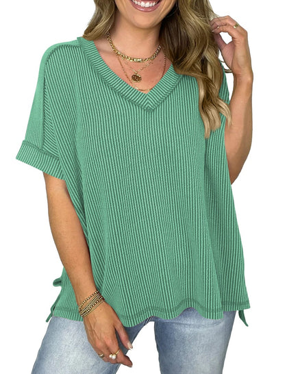 V-Neck Batwing Sleeve Split T-Shirt