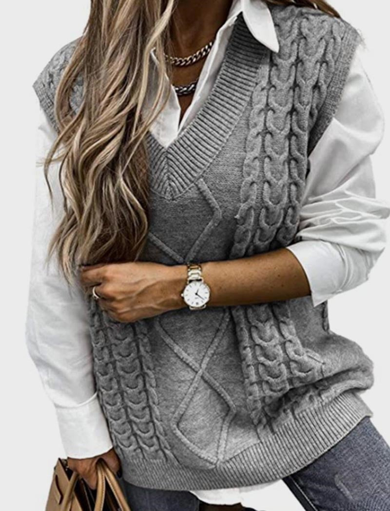 Chunky Knit V-Neck Sweater Vest