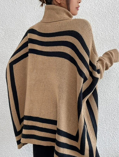 High Neck Striped Batwing Sleeve Sweater