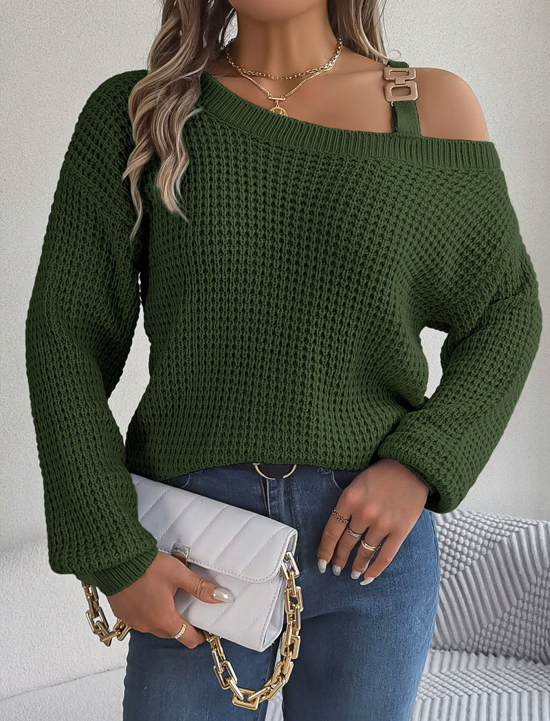 Asymmetrical Knit Sweater with Shoulder Strap