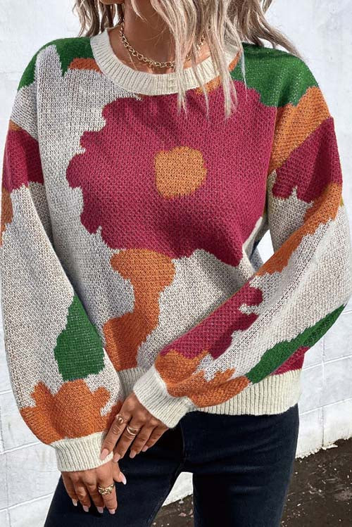 Abstract Floral Knit Sweater