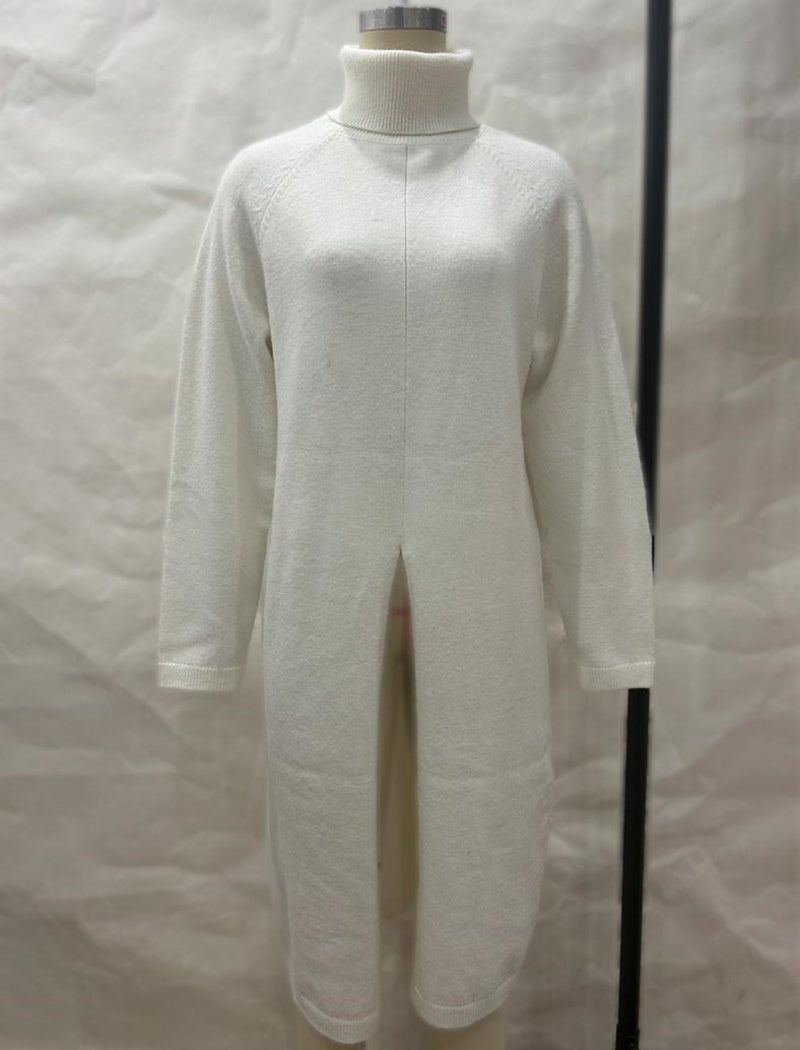 Split-Hem Turtleneck Knit Dress