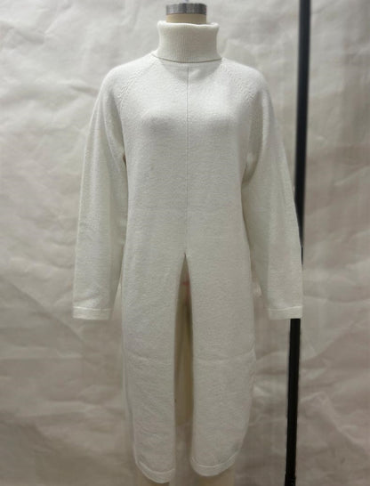 Split-Hem Turtleneck Knit Dress