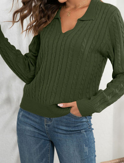 Oversized Collared Cable Knit Sweater