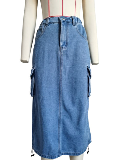 Cargo Pocket Drawstring Midi Skirt