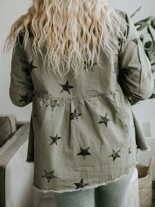 Star Print Button-Front Jacket