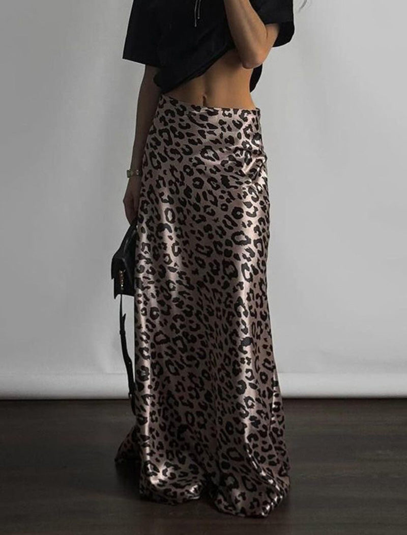 Leopard Print Satin Maxi Skirt