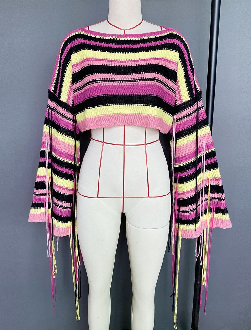 Cropped Fringe Knit Sweater