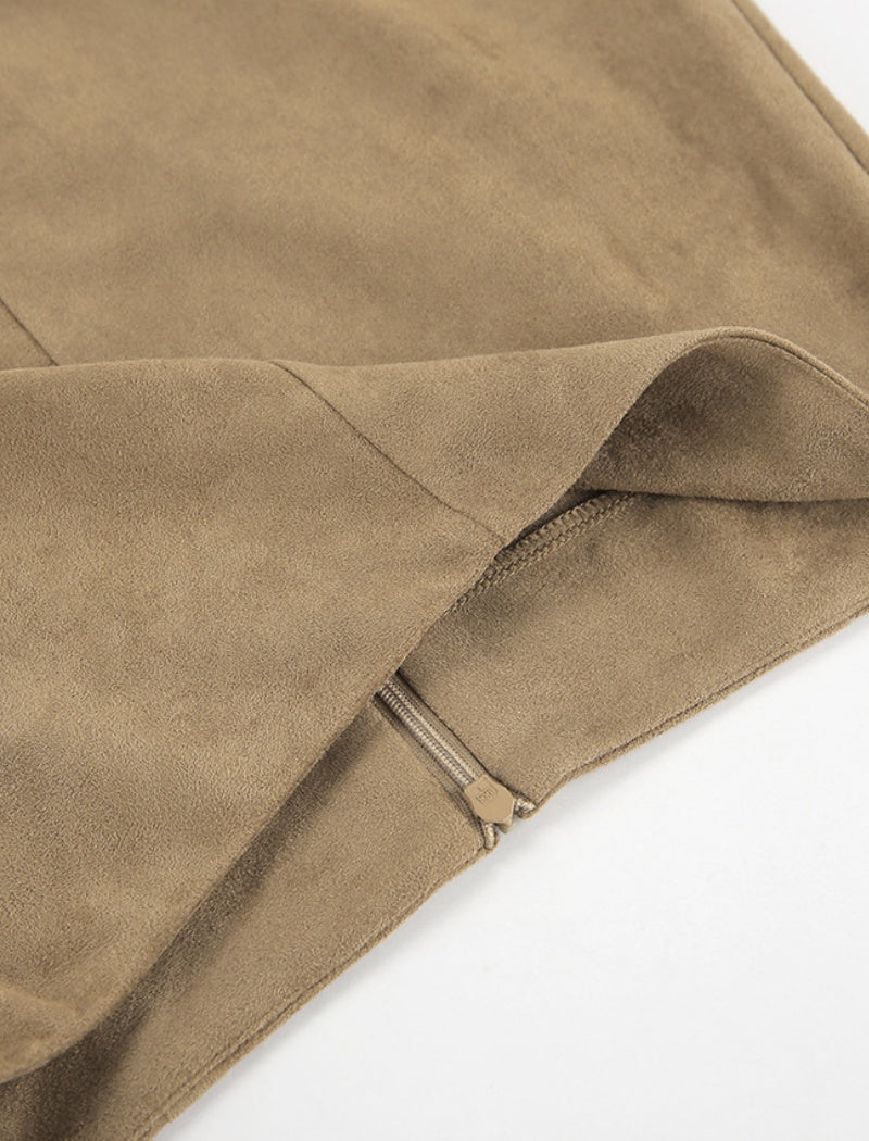 Midi Skirt with Soft Suede Texture