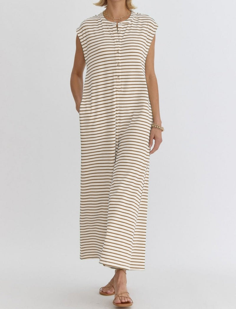 Striped Sleeveless Wide-Leg Jumpsuit
