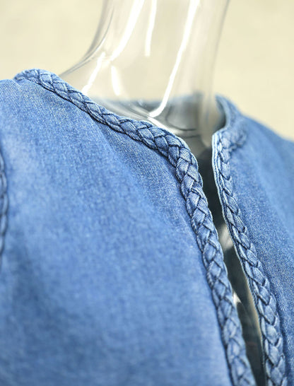 Denim Vest with Braided Trim
