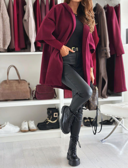 Hooded Cape Cardigan with Knit Sleeves