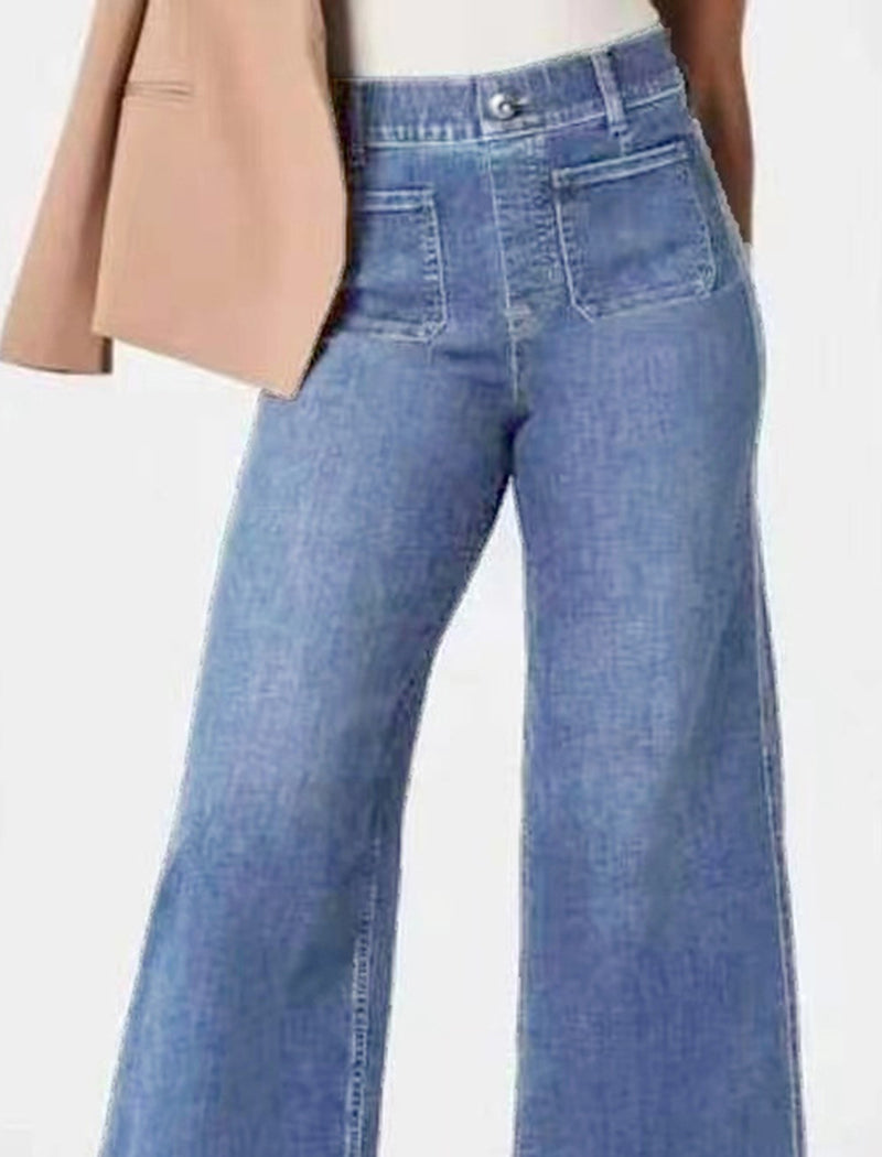 High-Waisted Wide-Leg Jeans with Patch Pockets