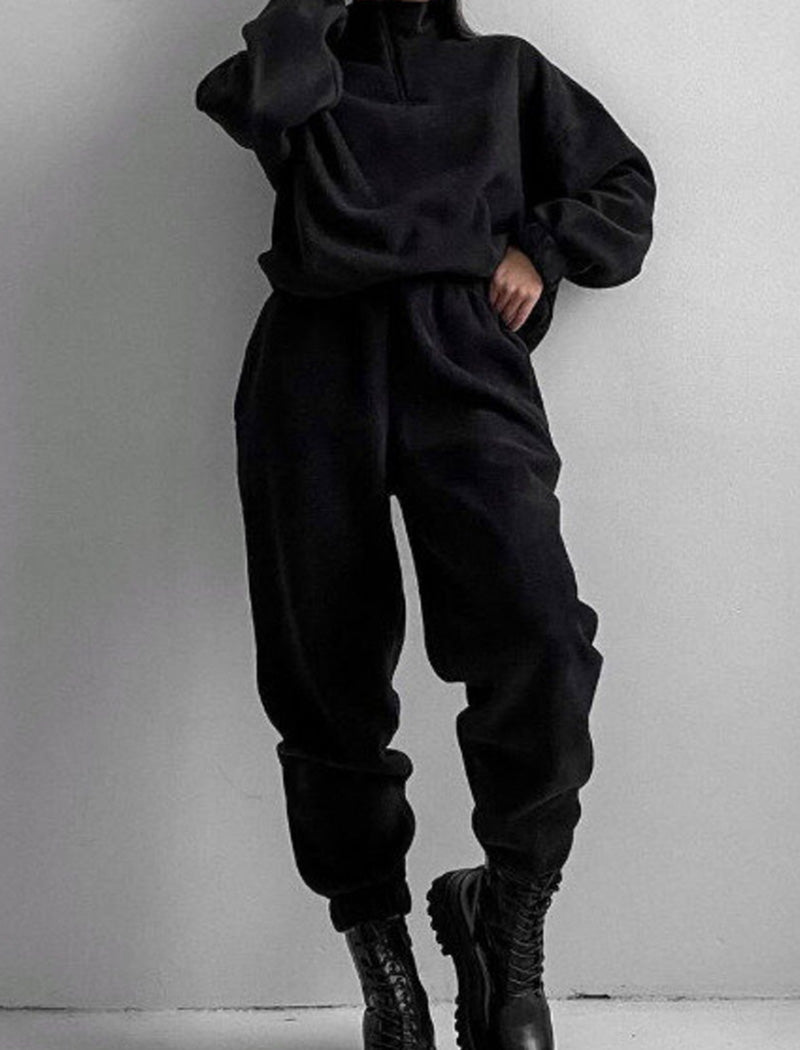 High-Neck Cropped Hoodie with Joggers