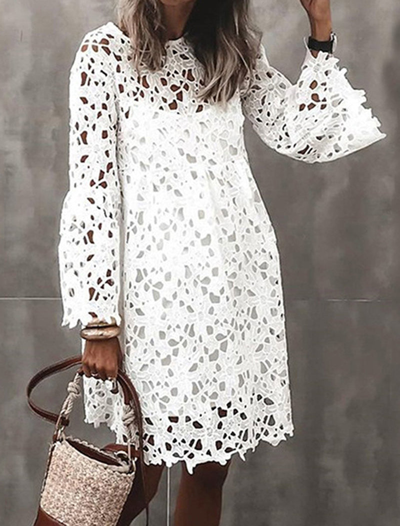 Crochet Mini Dress with Flare Sleeves