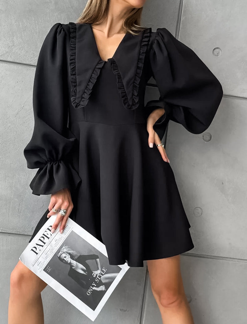 Lapel Bell Sleeve Long Sleeve Dress