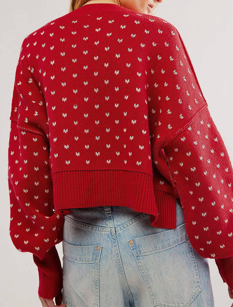 Cropped Knit Top with Heart Detail