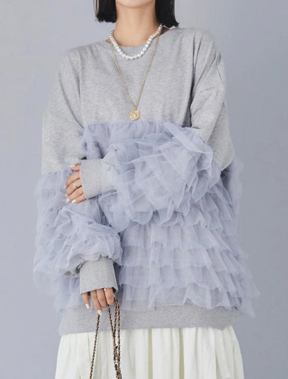 Layered Ruffle Detail Oversized Top