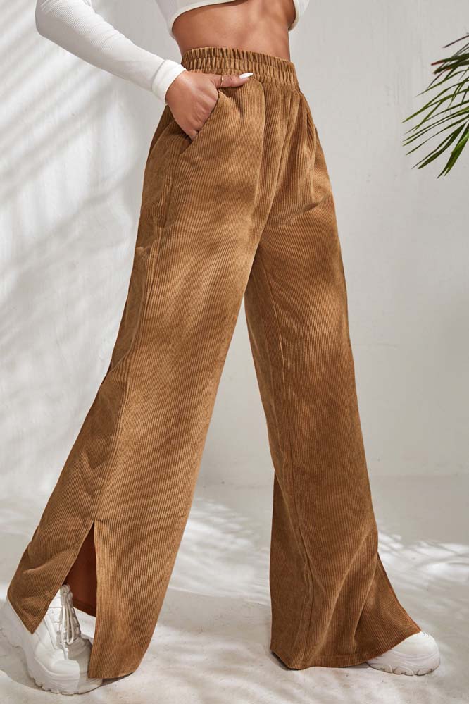 Wide-Leg High Waist Slit Pants