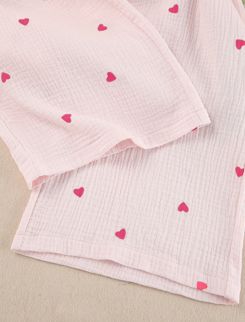 Heart Print Long Sleeve Pajama Set