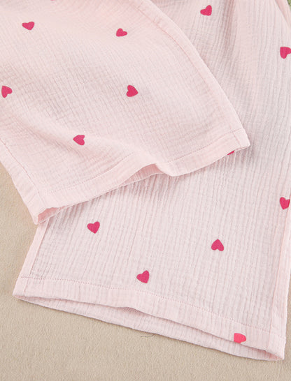 Heart Print Long Sleeve Pajama Set