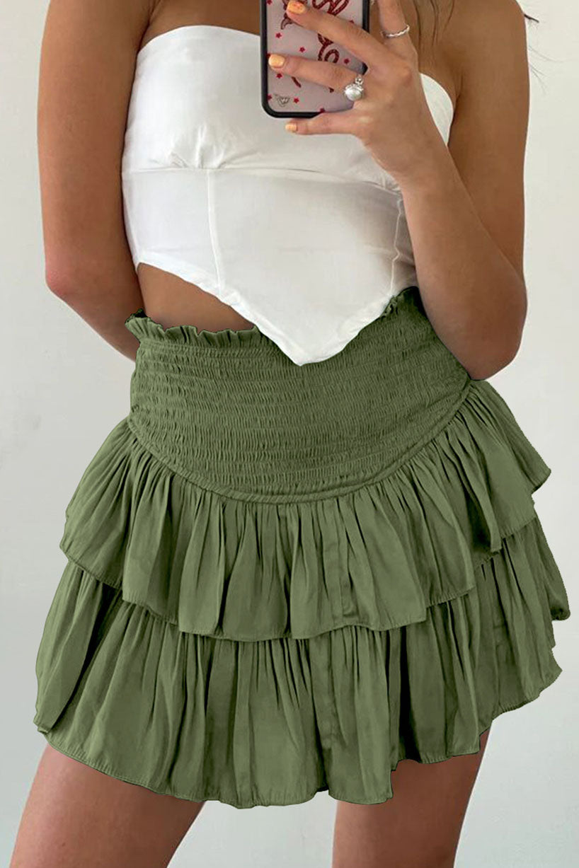 Smocked Ruffle Mini Skirt