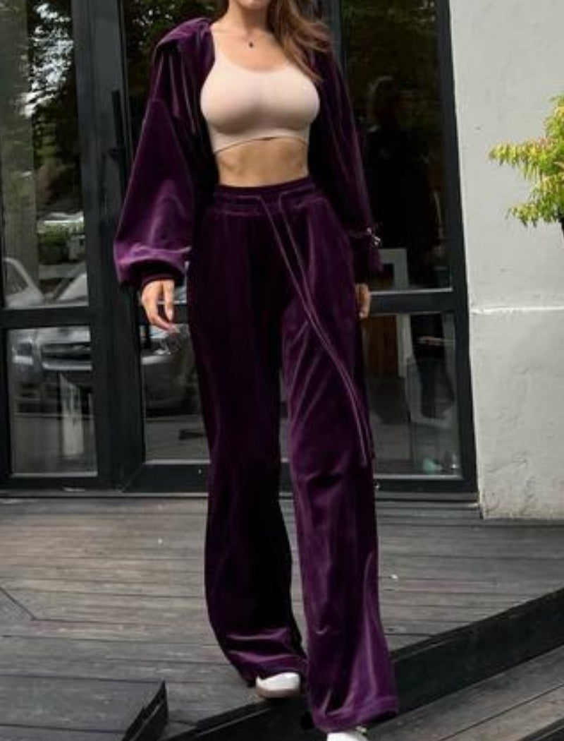 Hooded Belted Lounge Set with Wide Pants