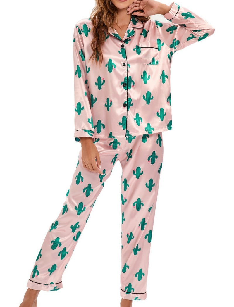 Satin Knit Cardigan Long Sleeve Pajama Set