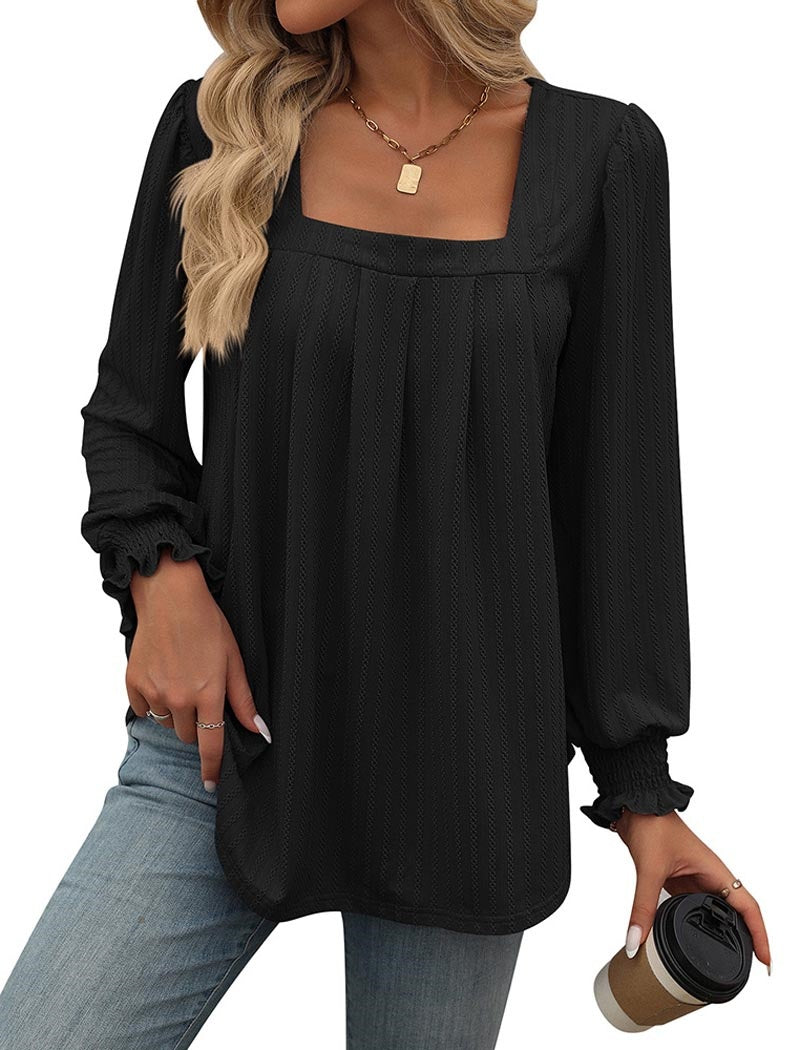 Square Neck Long-Sleeve Blouse