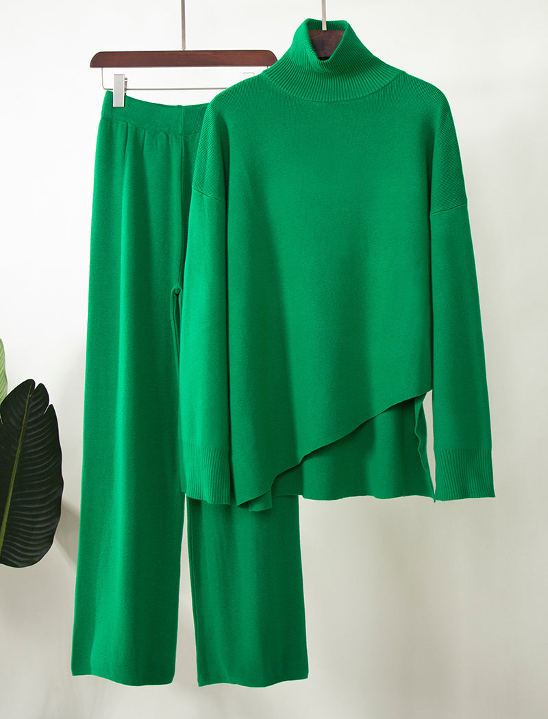 Asymmetrical Sweater and Knit Wide-leg Pants Set