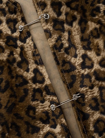 Toggle Fasten Fuzzy Leopard Vest